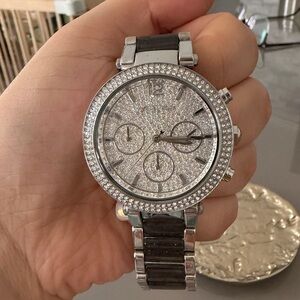 Michael Kors Silver Crystal-Accented Women’s Chronograph Watch